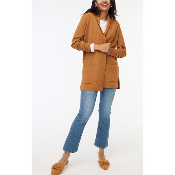 J.Crew sz M Brown Cotton Heather Camel Chelsea Sweater Knit Blazer Open Cardigan - Picture 1 of 13